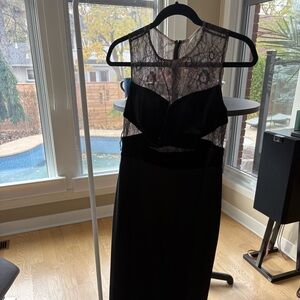 Aidan Mattox Black and Silver Lace Backless Dress